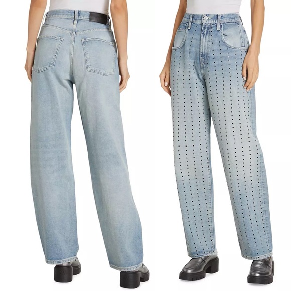 COPY - 7 For All Mankind The Jennifer Baggy Pin Stripe Studded Jeans in Queen o… - Picture 3 of 11